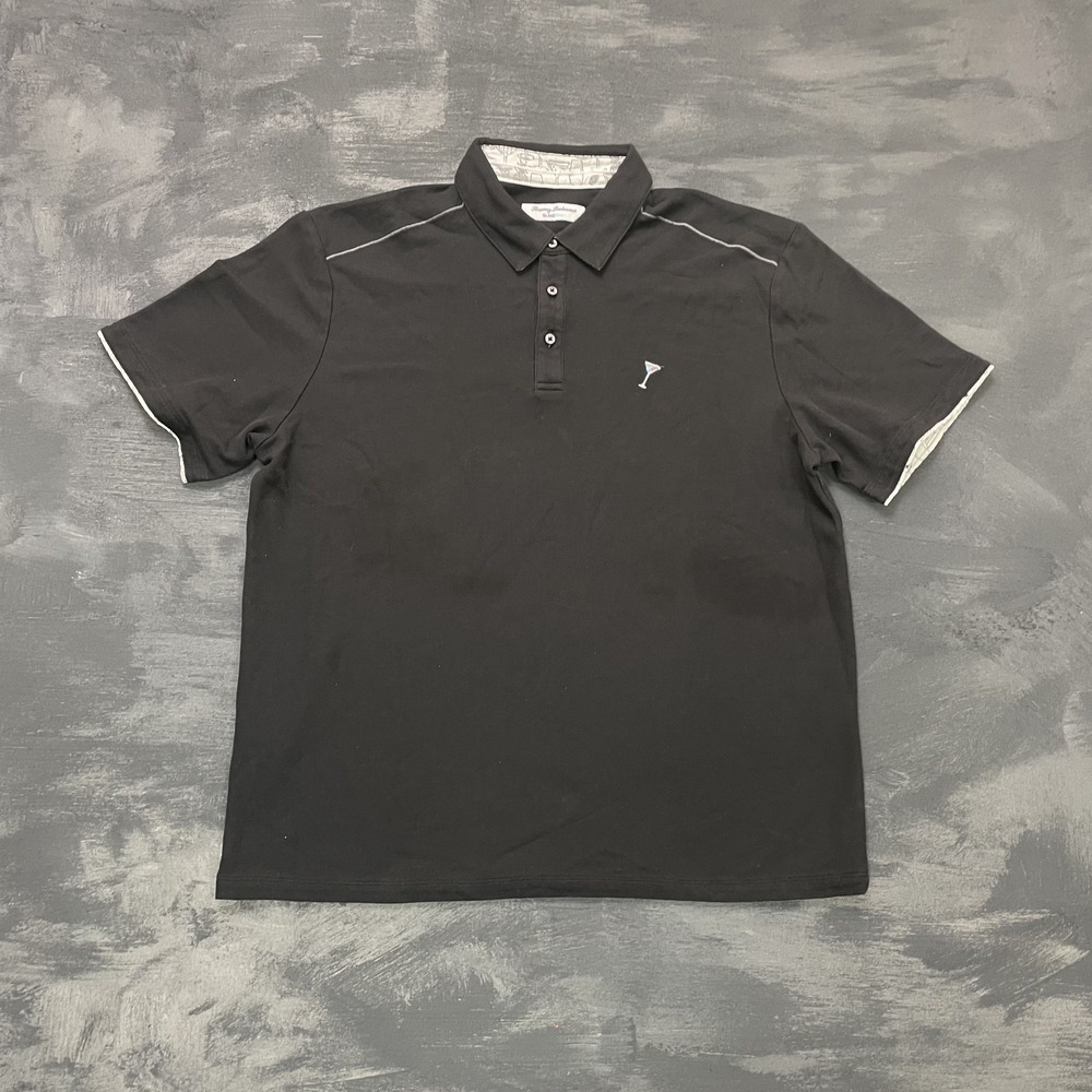 Island Zone Martini Embroidered Polo Shirt Men Large Black Tommy Bahama